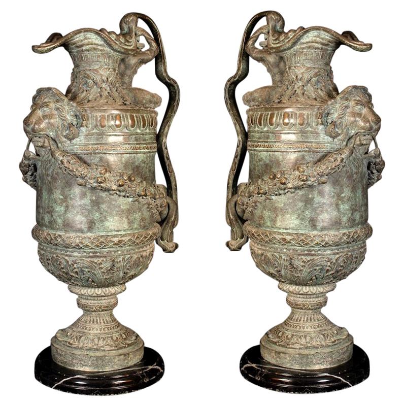Pair of Huge Renaissance Revival Bronze Ewers or Vases
