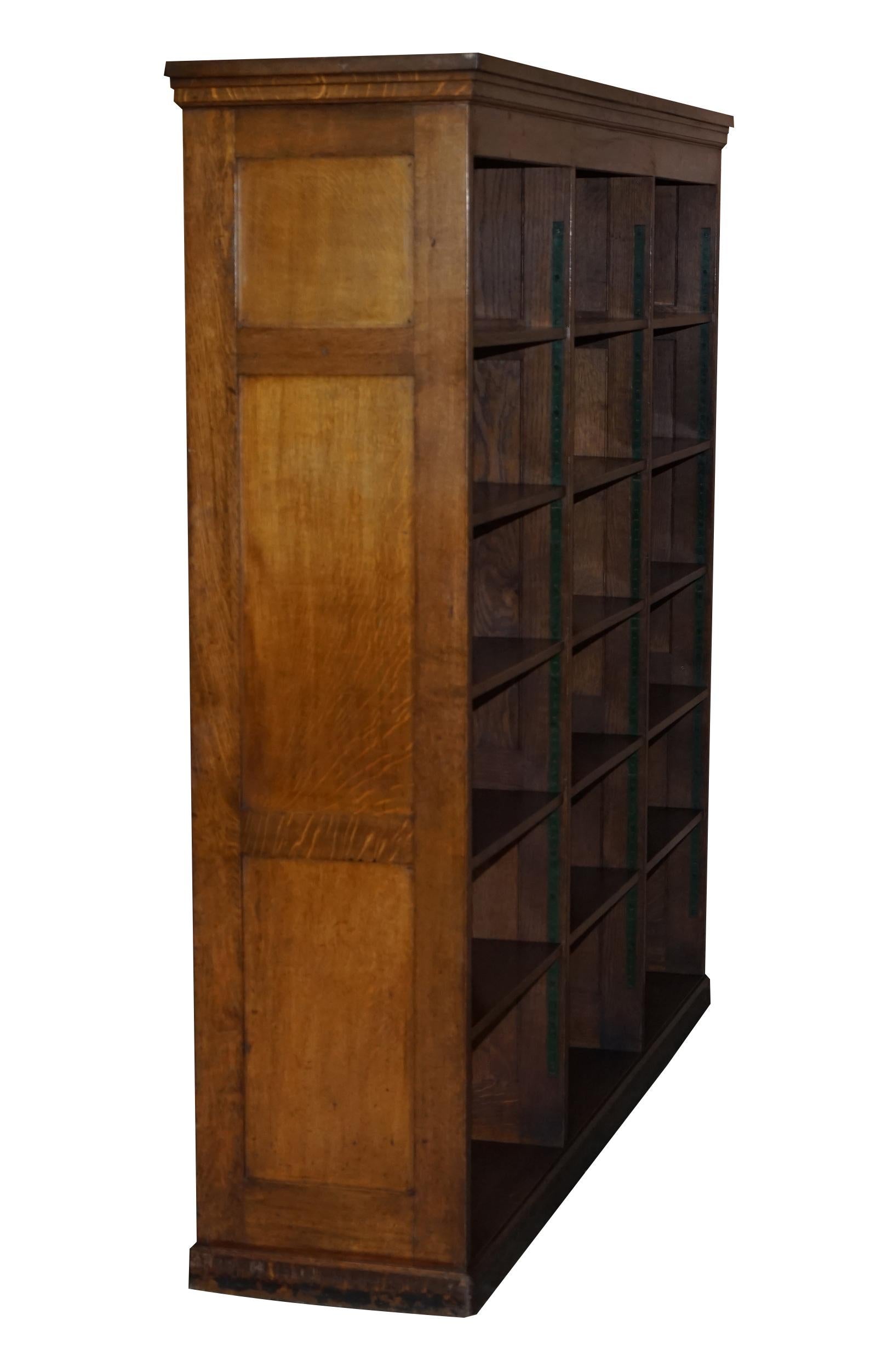 Pair of Huge Solid Oak English circa 1880 Double Sided Library Study Bookcases 6