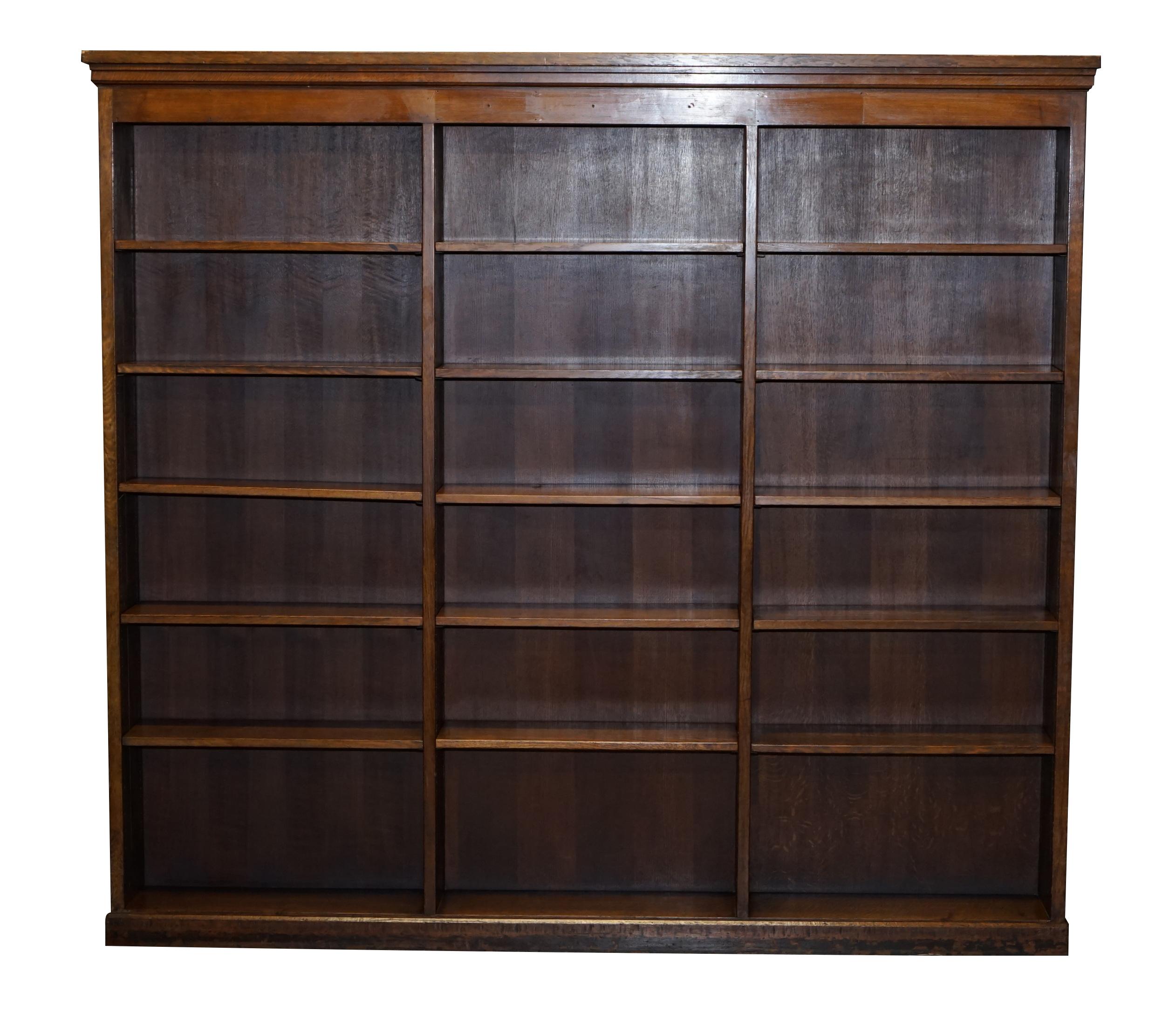 Pair of Huge Solid Oak English circa 1880 Double Sided Library Study Bookcases 8
