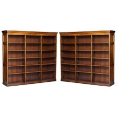 Pair of Huge Solid Oak English circa 1880 Double Sided Library Study Bookcases
