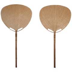 Pair of Huge Uchiwa Floor Lamps, Designed by Ingo Maurer, Germany, 1970s