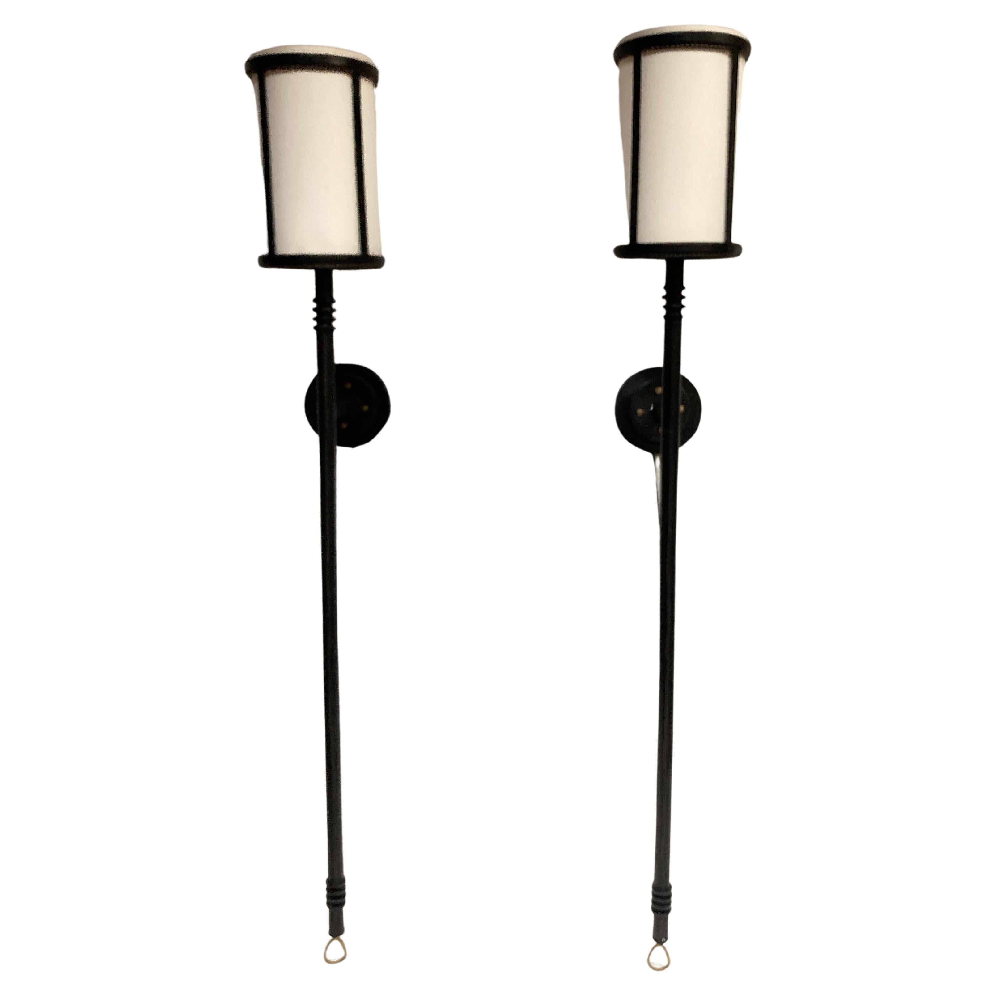 Pair of huge wall sconces lanterns By Jacques Adnet