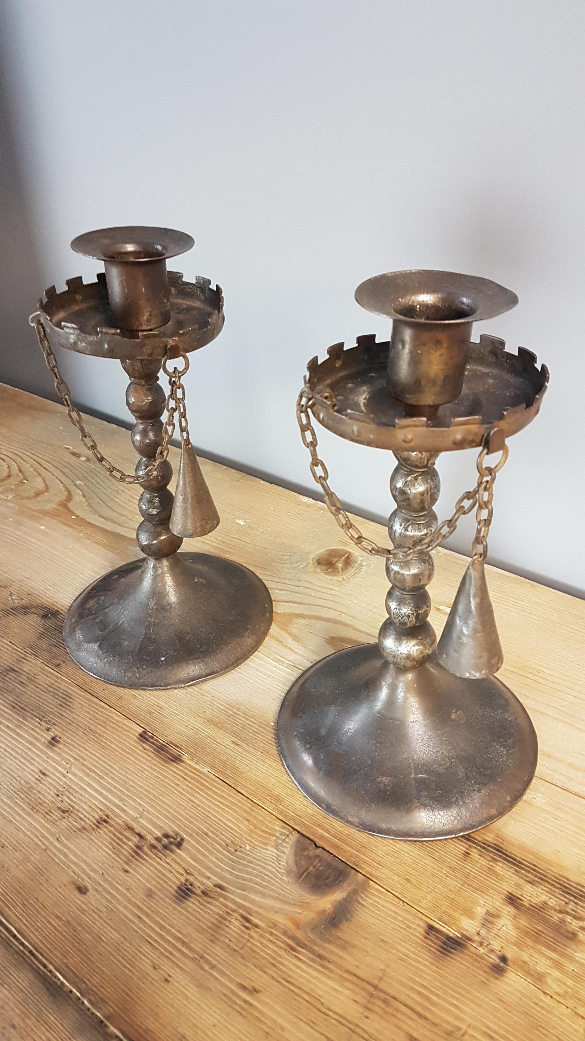 Arts and Crafts Pair of Hugo Berger 'Goberg' Arts & Crafts Candle Stands For Sale