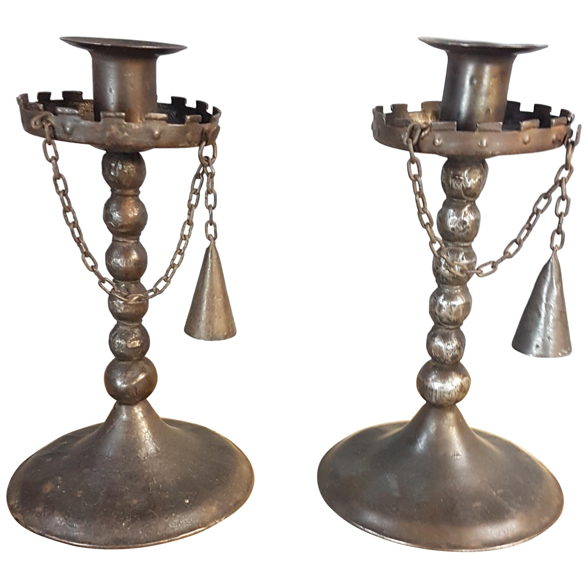 Pair of Hugo Berger 'Goberg' Arts & Crafts Candle Stands For Sale