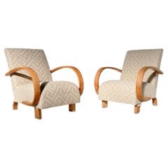 Vintage Pair of Hungarian Armchairs, Wood and Fabric, c.1960s - New Upholstery