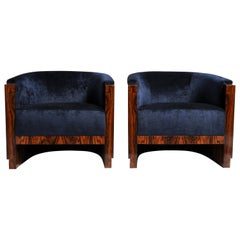 Pair of Hungarian Curved-Back Ziricote Wood Armchairs