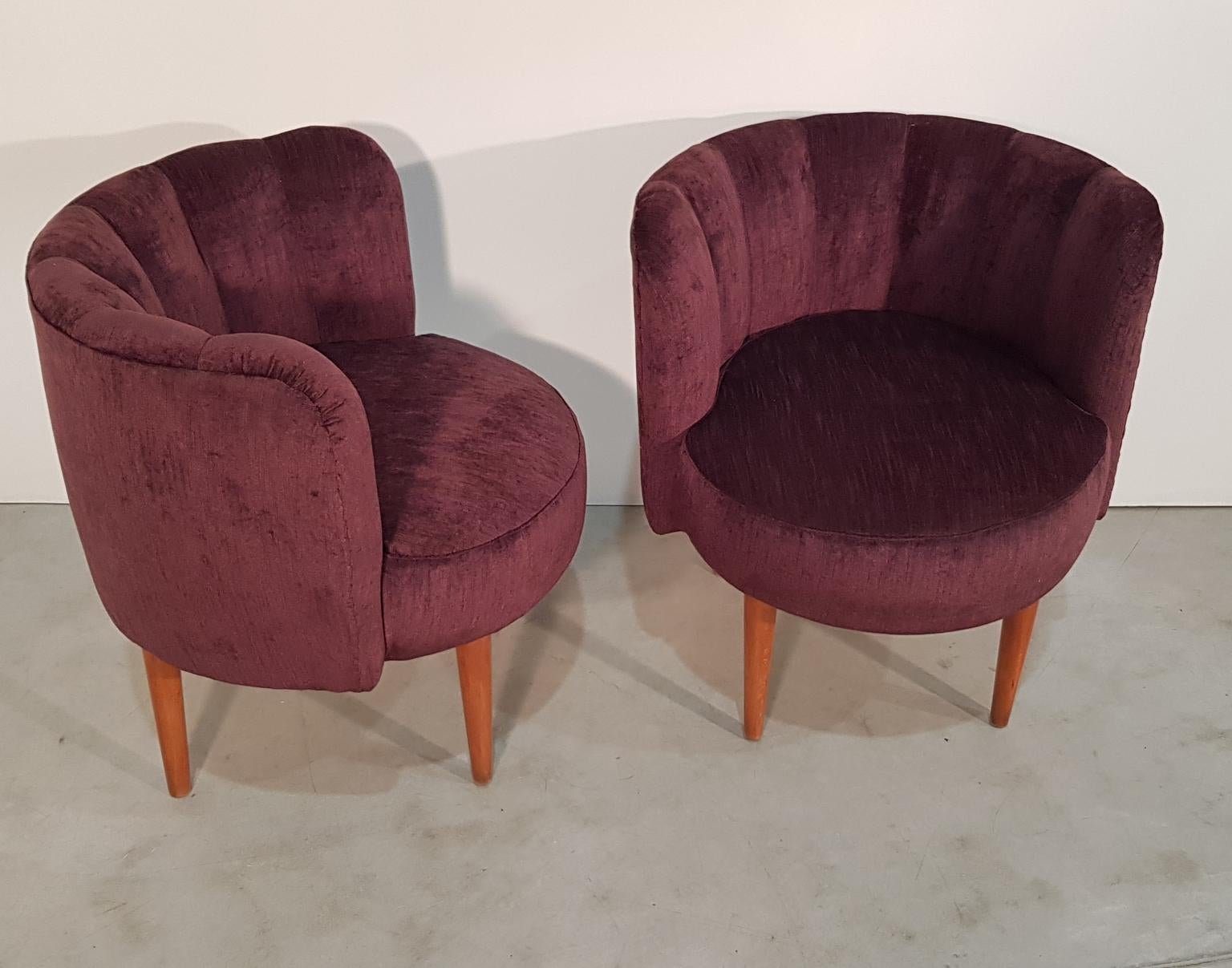Mid-Century Modern Pair of Hungarian Midcentury Small Upholstered Armchairs For Sale