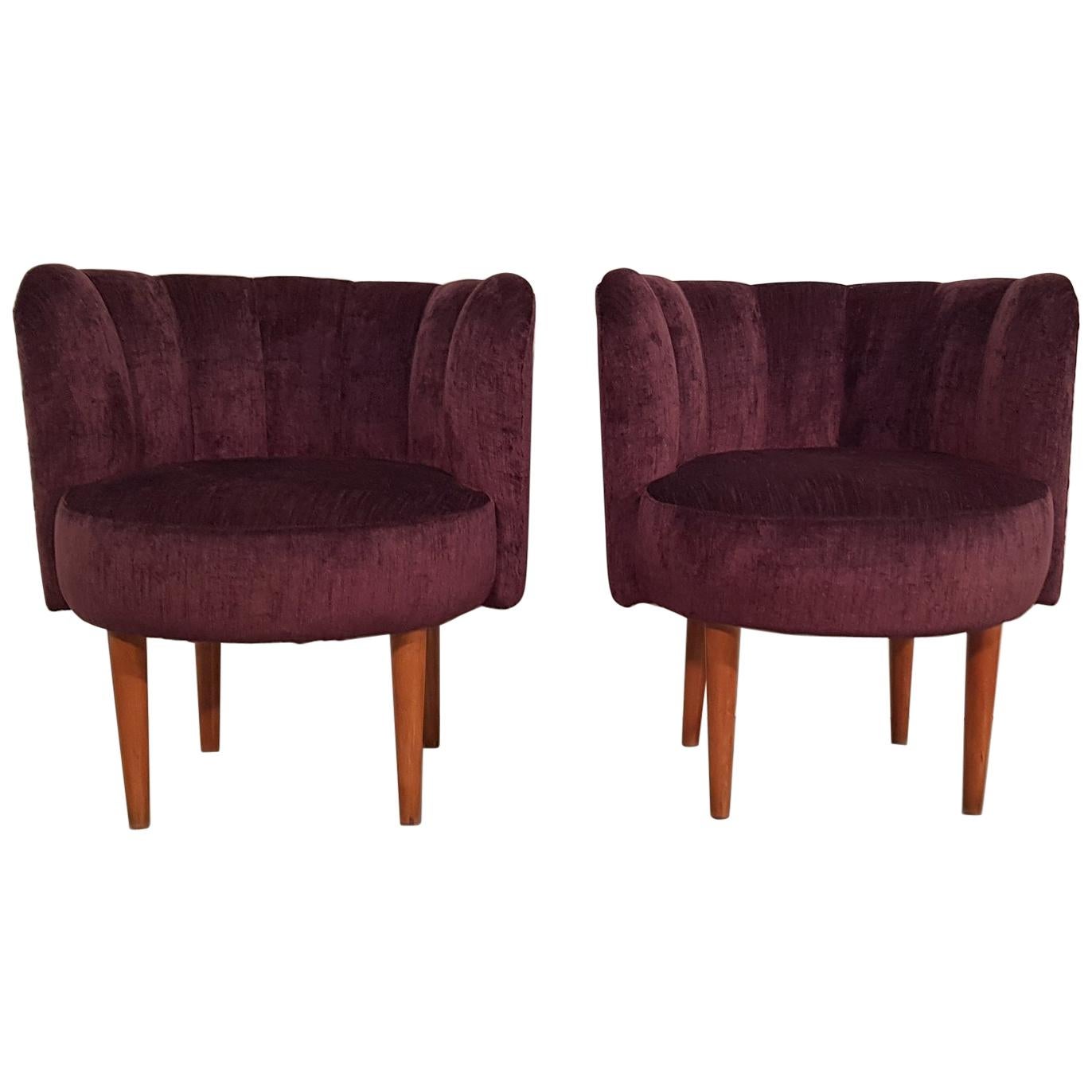 Pair of Hungarian Midcentury Small Upholstered Armchairs For Sale