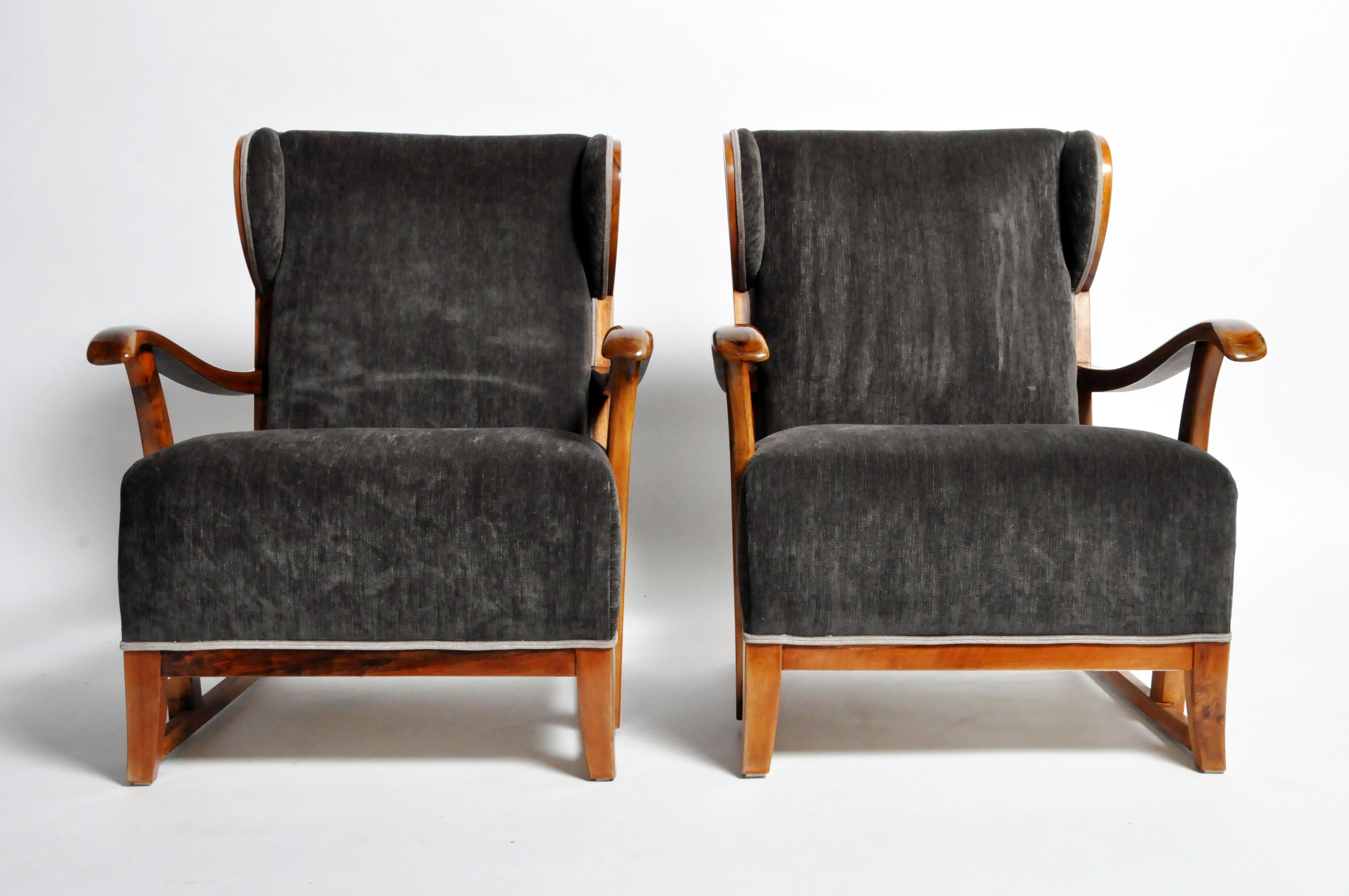Pair of Hungarian Solid Walnut Armchairs In Good Condition In Chicago, IL