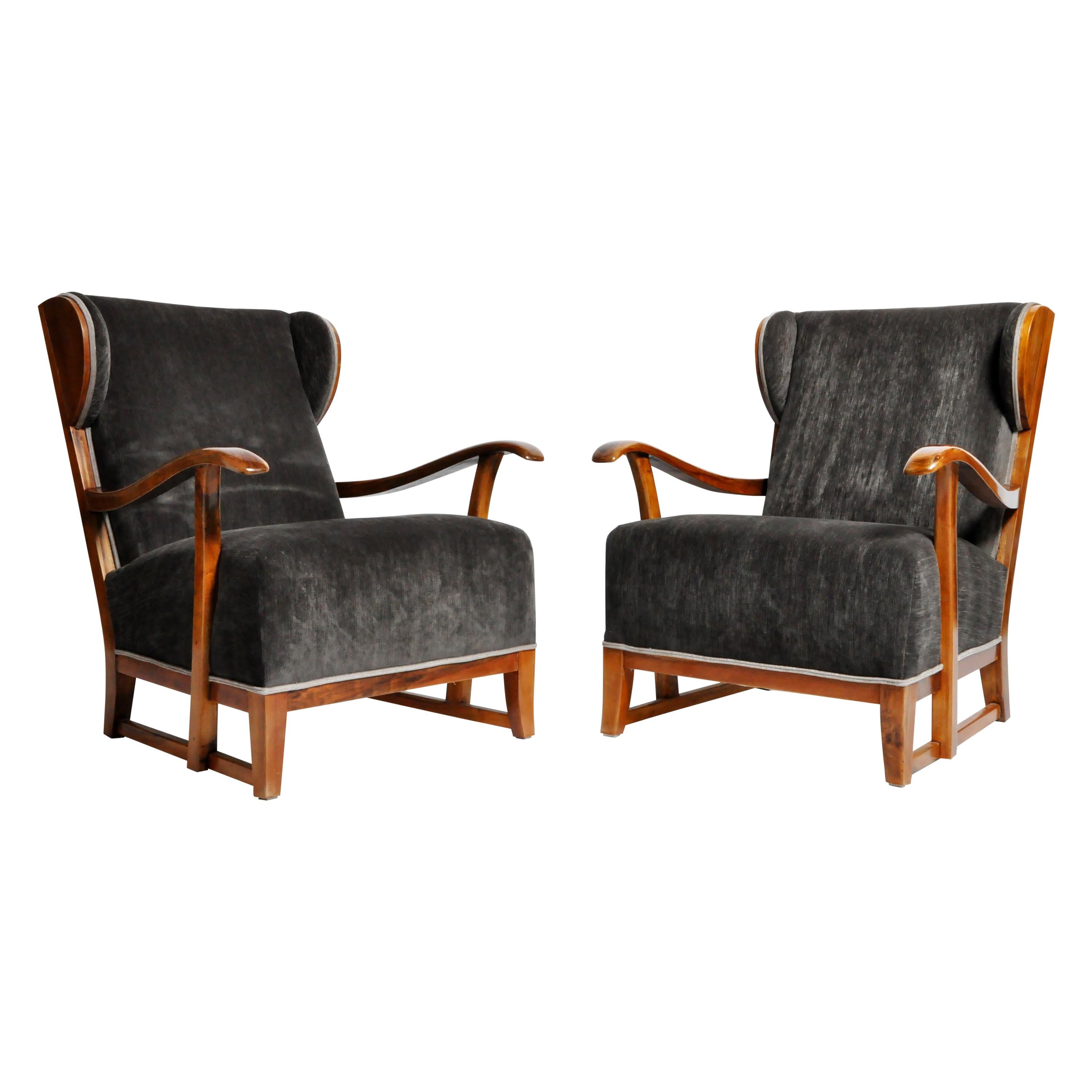 Pair of Hungarian Solid Walnut Armchairs