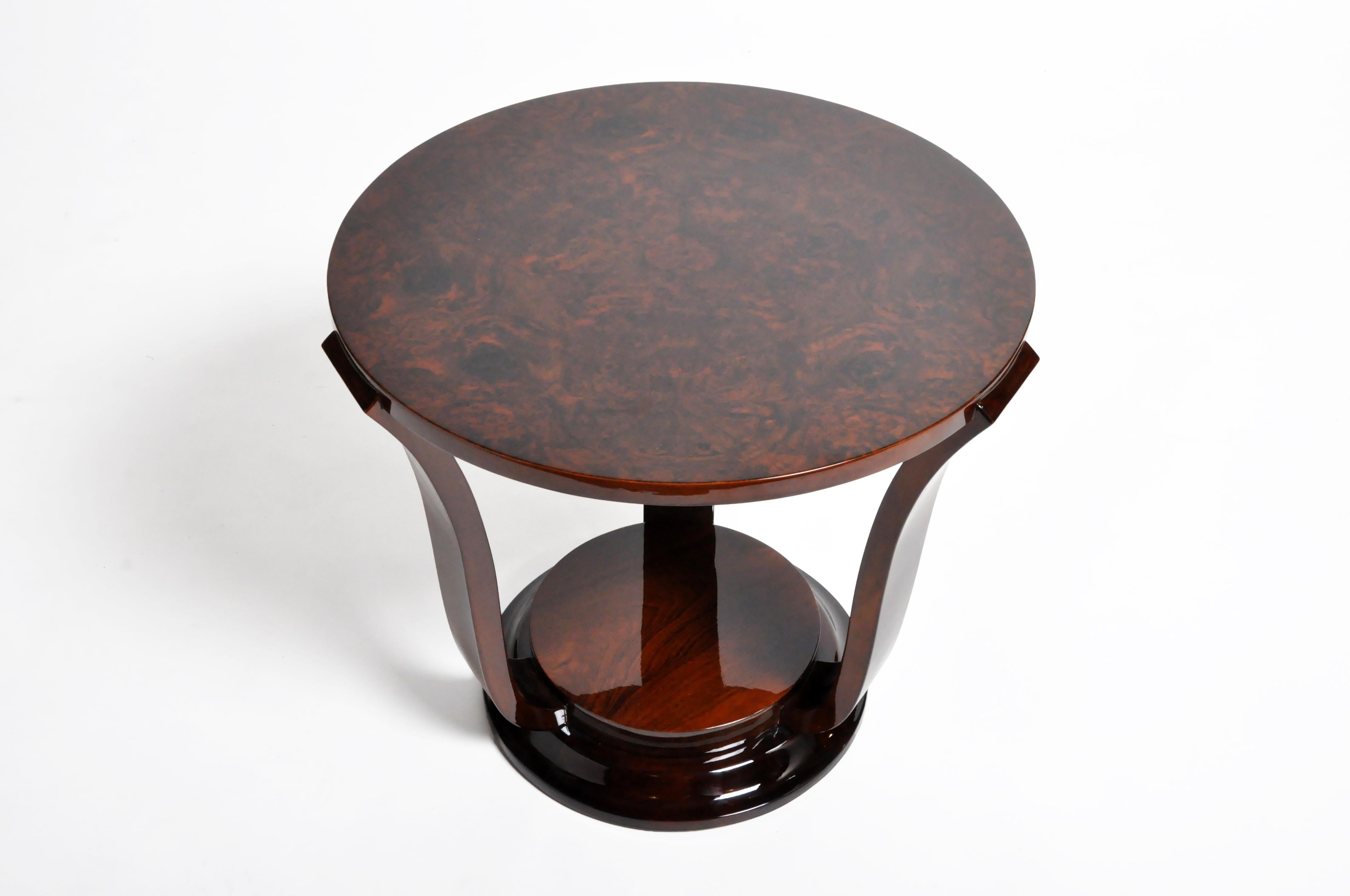 Contemporary Pair of Hungarian Walnut Veneer Round Side Tables