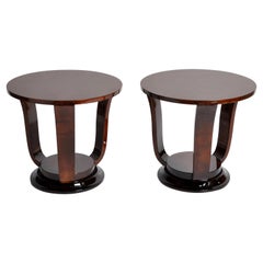 Pair of Hungarian Walnut Veneer Round Side Tables