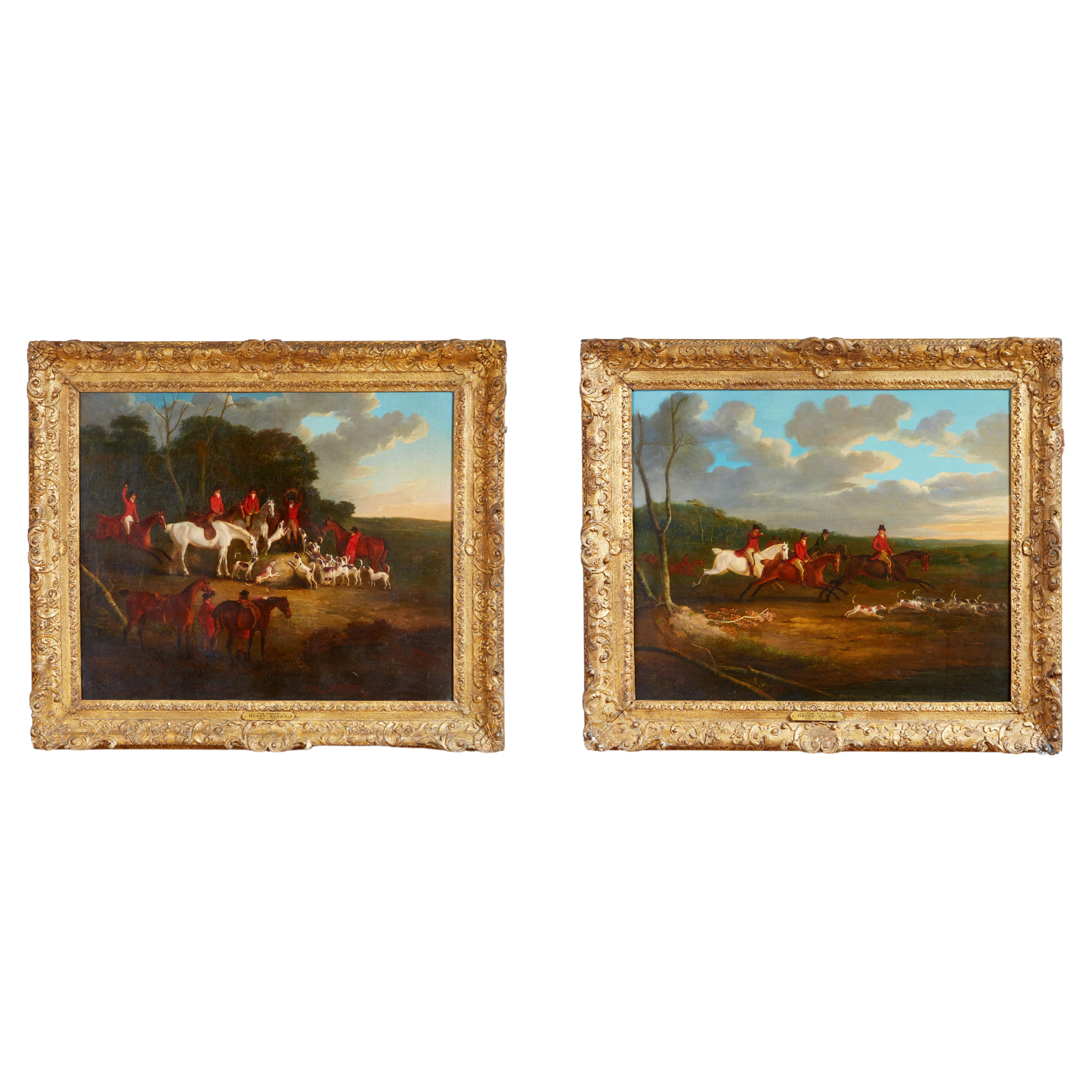 Pair of Hunt Paintings Attributed to Henry Alken For Sale