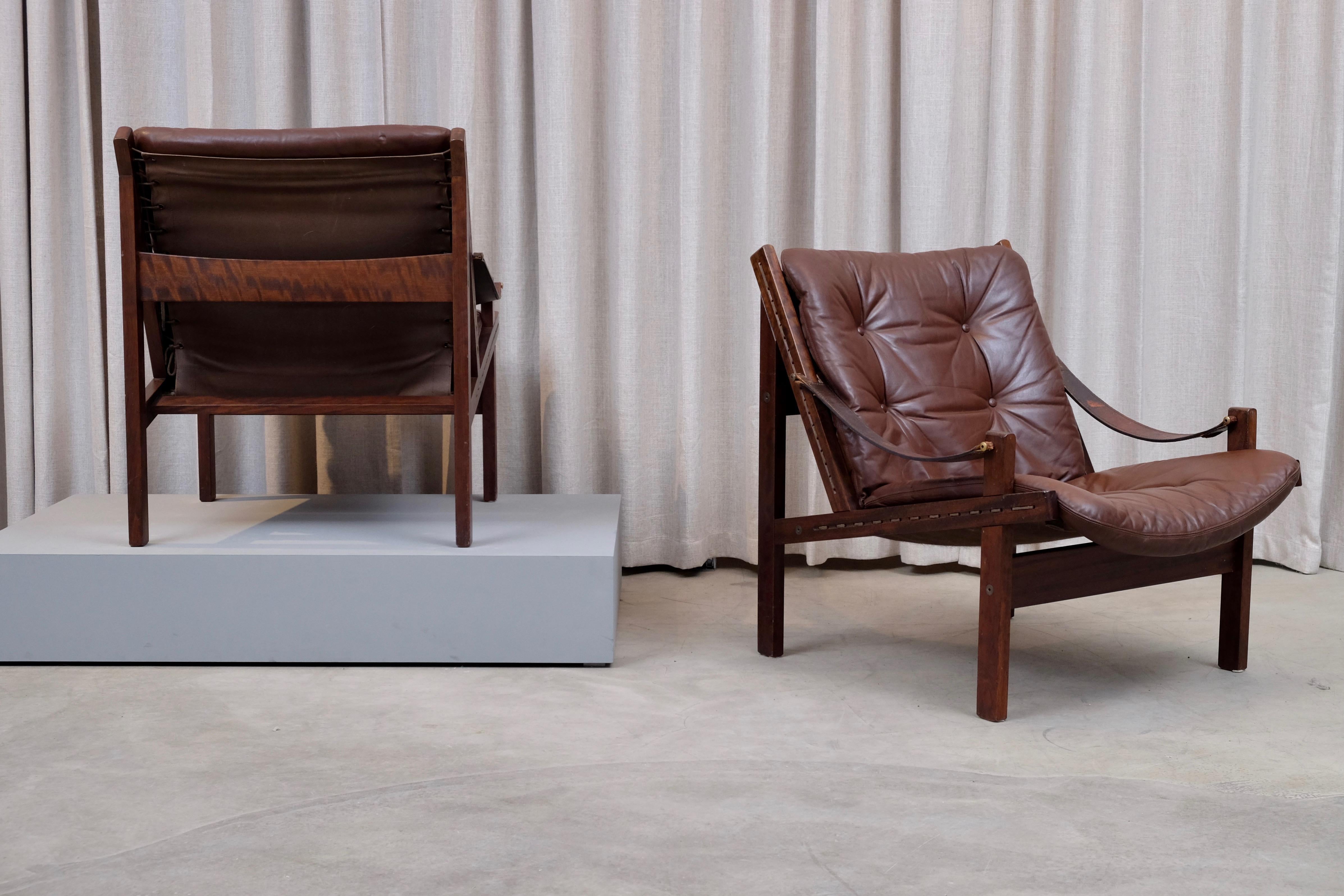 Leather Pair of Hunter Easy Chairs by Torbjørn Afdal, 1960s