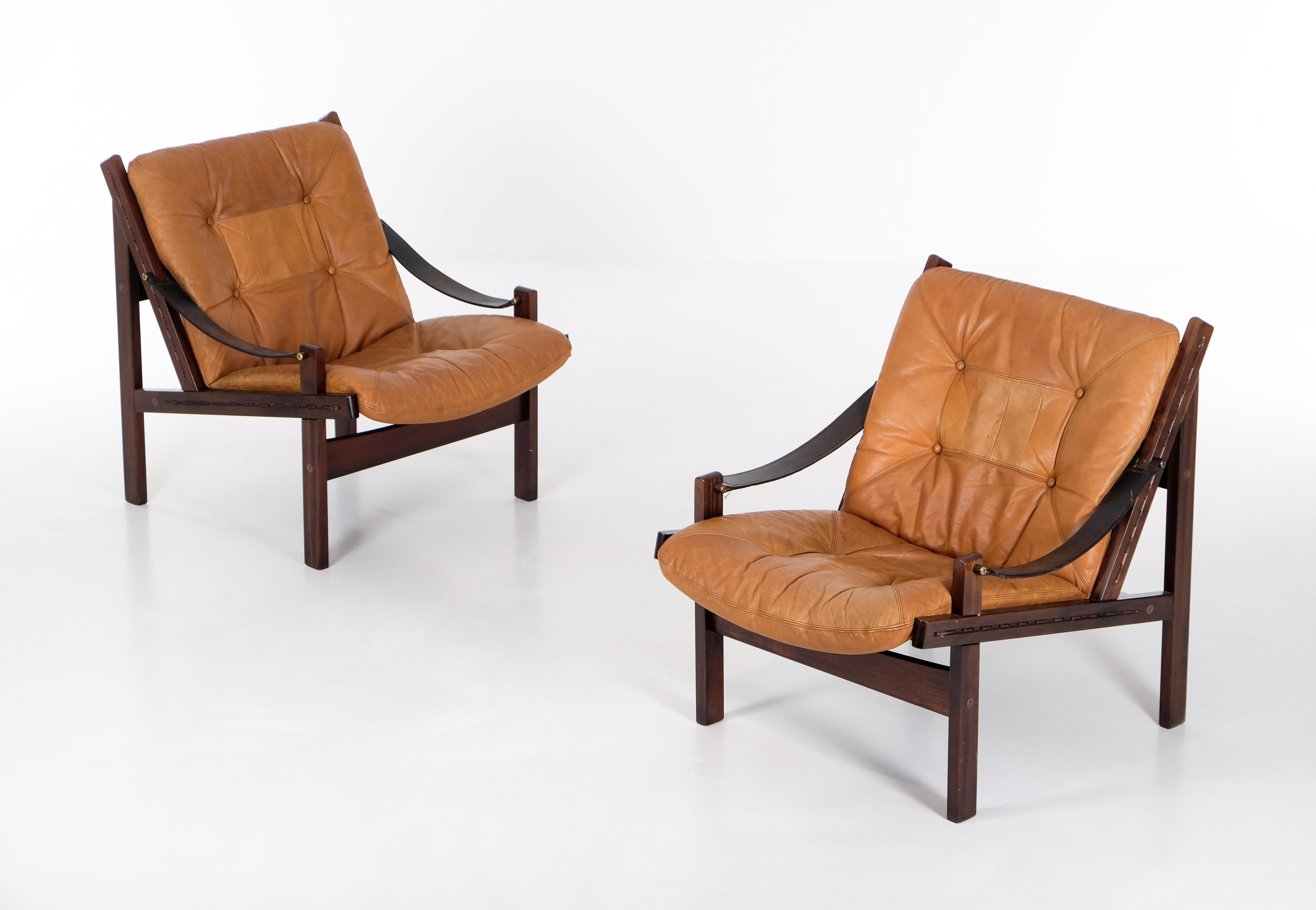 Pelle Coppia di poltrone 'Hunter' di Torbjørn Afdal, anni '70 in vendita