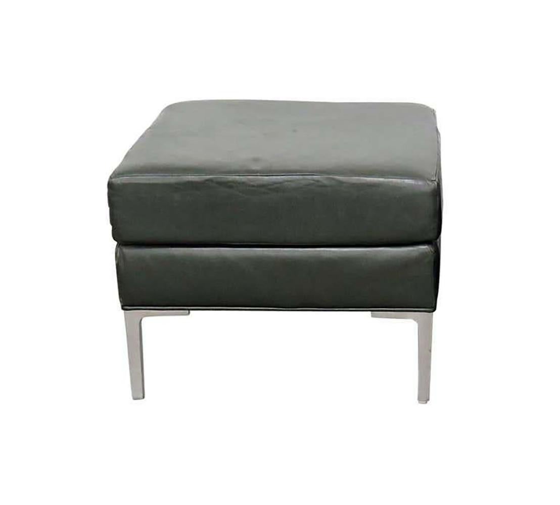 Pair of Hunter Green Square Faux Leather Stools/Benches with Brushed Steel Legs In Good Condition For Sale In San Francisco, CA