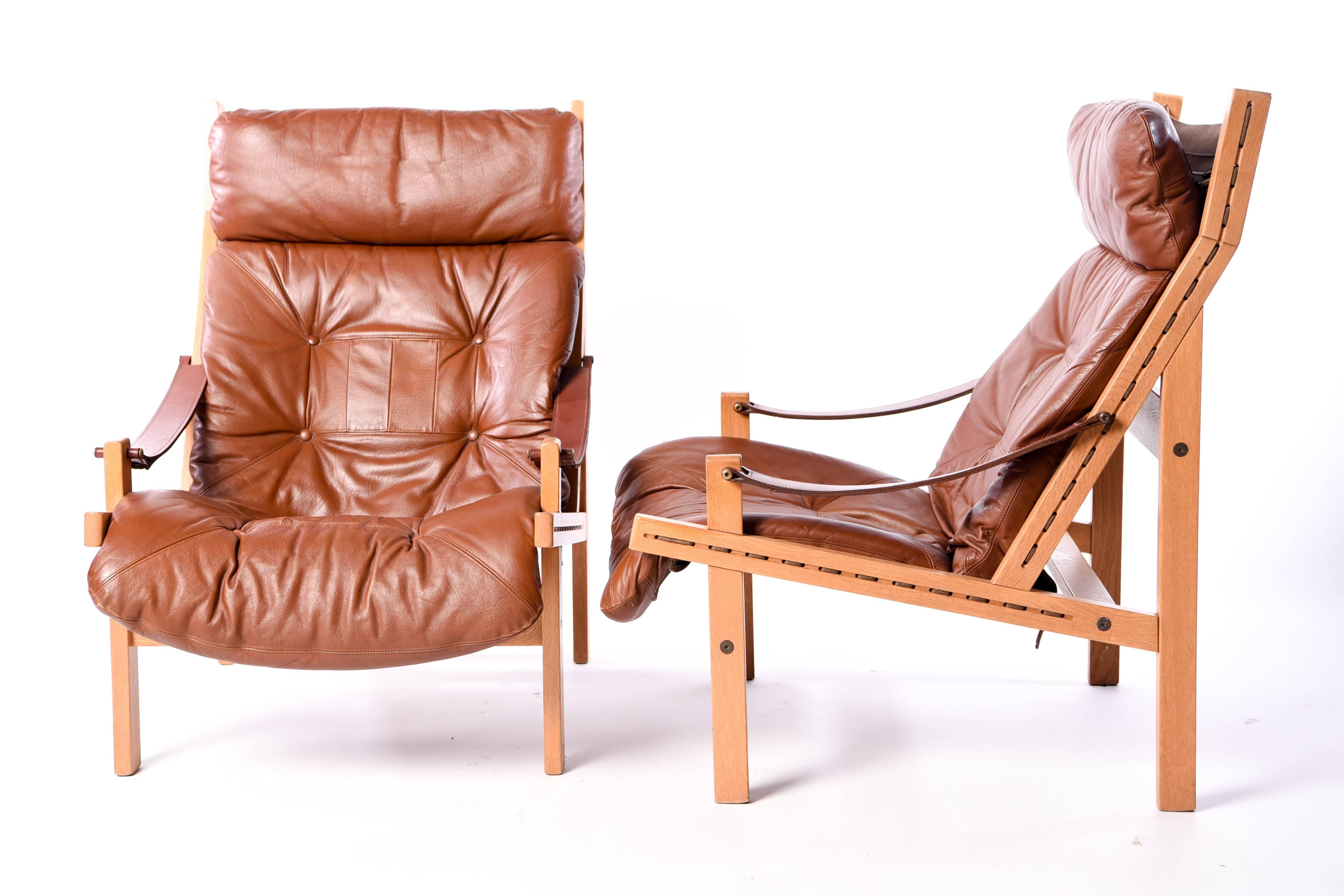 Mid-Century Modern Pair of Hunter Lounge Chairs by Torbjørn Afdal for Bruksbo Norway, circa 1960s