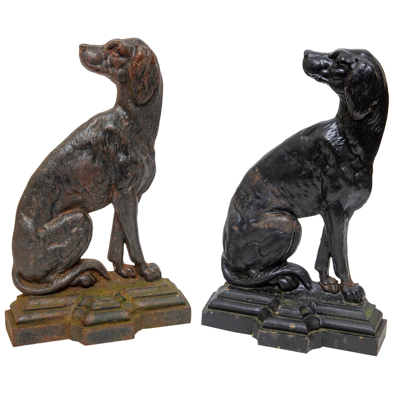 Matched Pair of Hunting Dog Door Stops Cast Iron, 19th Century