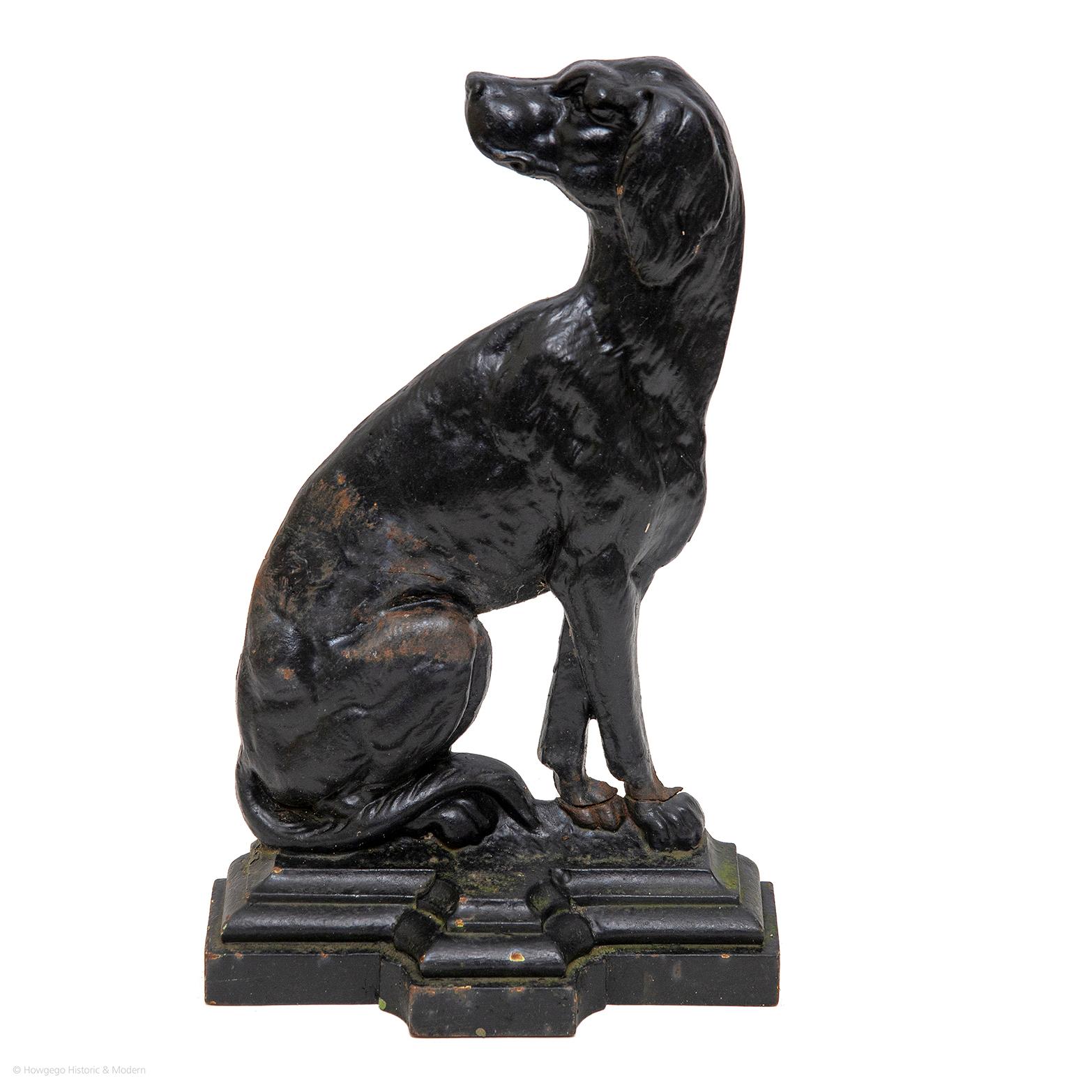- Rare and unusual matched pair of hunting dog door stops
- One has a more weathered patina and appears to have more age, most likely mid-C19
- Charming and practical
- There are slight differences in the length of the ears and some of the markings