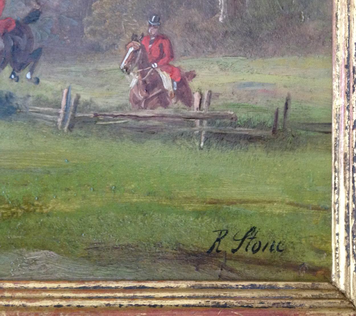 Pair of Hunting Scenes Oil on Board by Robert Stone, circa 1850 3