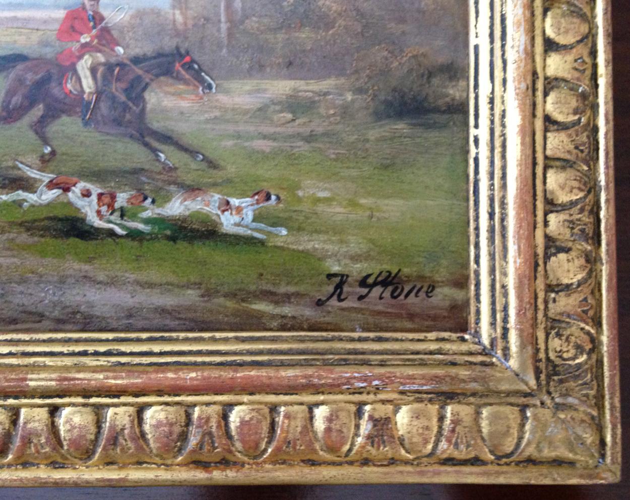 Pair of Hunting Scenes Oil on Board by Robert Stone, circa 1850 4