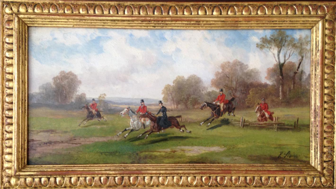Pair of Hunting Scenes Oil on Board by Robert Stone, circa 1850 In Good Condition In Melbourne, Victoria