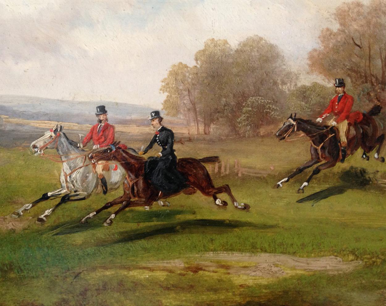 19th Century Pair of Hunting Scenes Oil on Board by Robert Stone, circa 1850
