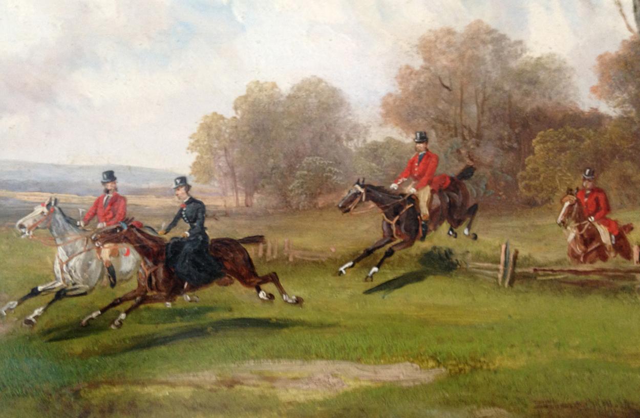 Wood Pair of Hunting Scenes Oil on Board by Robert Stone, circa 1850
