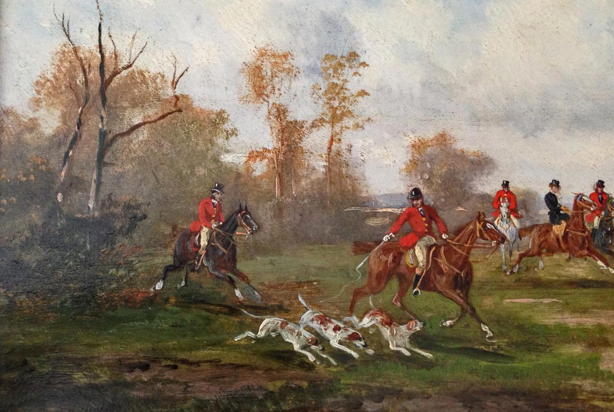 Pair of Hunting Scenes Oil on Board by Robert Stone, circa 1850 1
