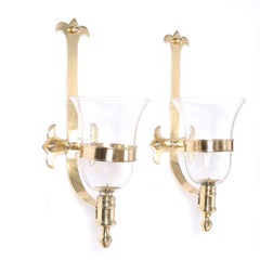 Pair of Hurricane Brass and Glass Wall Sconces