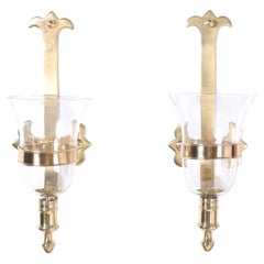 Pair of Hurricane Brass and Glass Wall Sconces