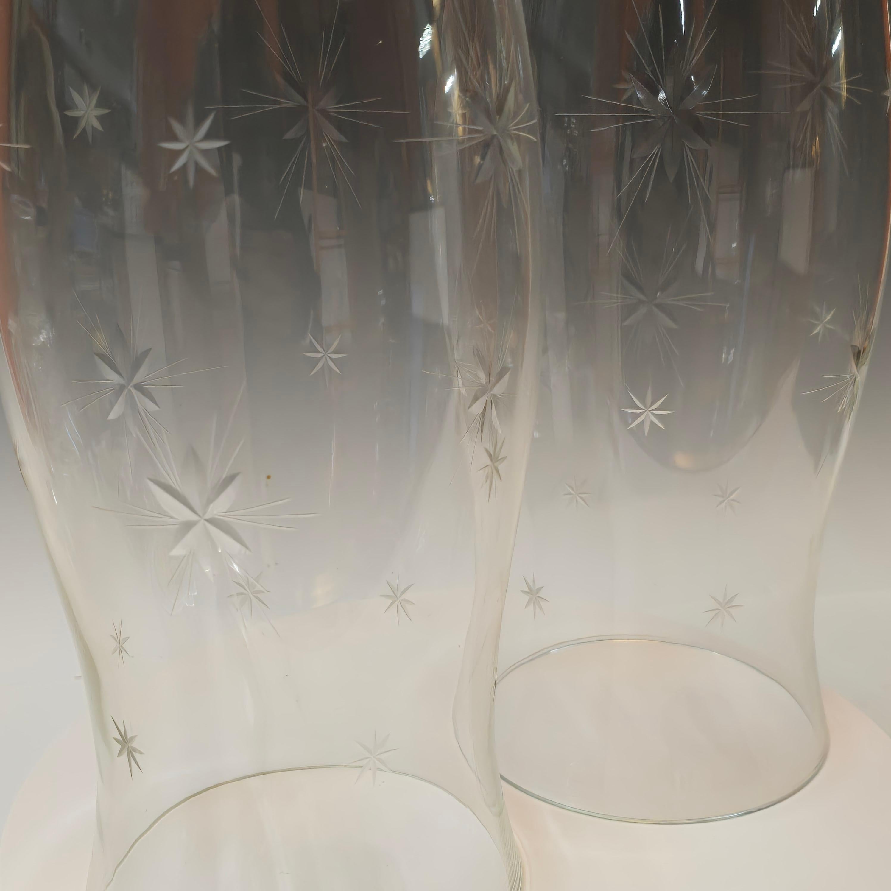 Cut Glass Pair of Hurricanes with Cut and Polished Stars For Sale