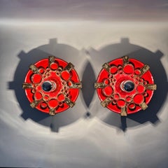 Pair of Hustadt Leuchten ceramic wall lamps sconce , 1970s