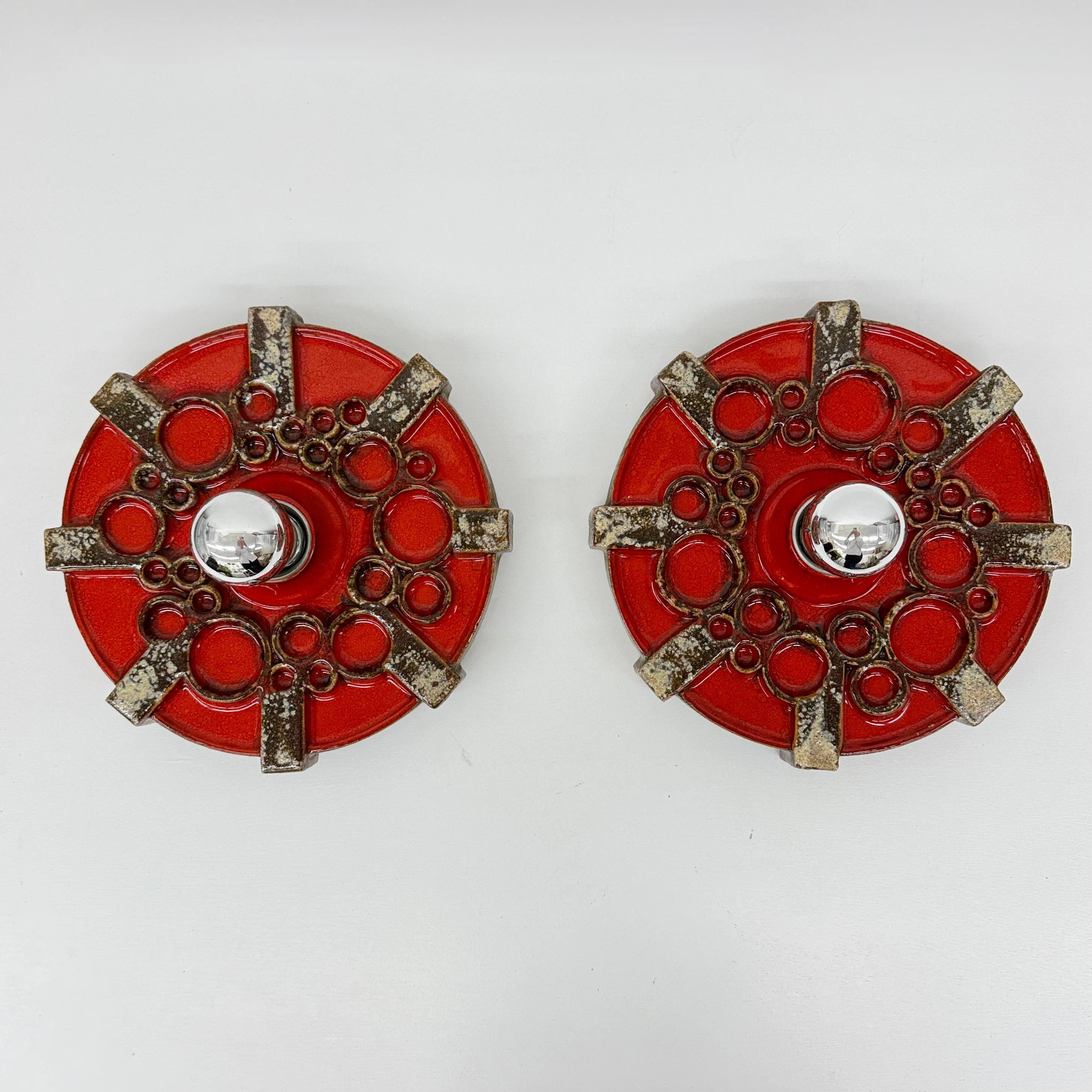 Pair of Hustadt Leuchten ceramic wall lamps sconce , 1970s For Sale