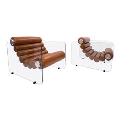 Pair of "Hyaline" Cognac leather Armchairs by Fabio Lenci - Italy 1967