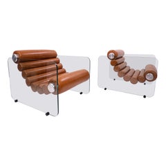 Pair of "Hyaline" Modulable Cognac Leather Armchairs by Fabio Lenci, Italy 1967