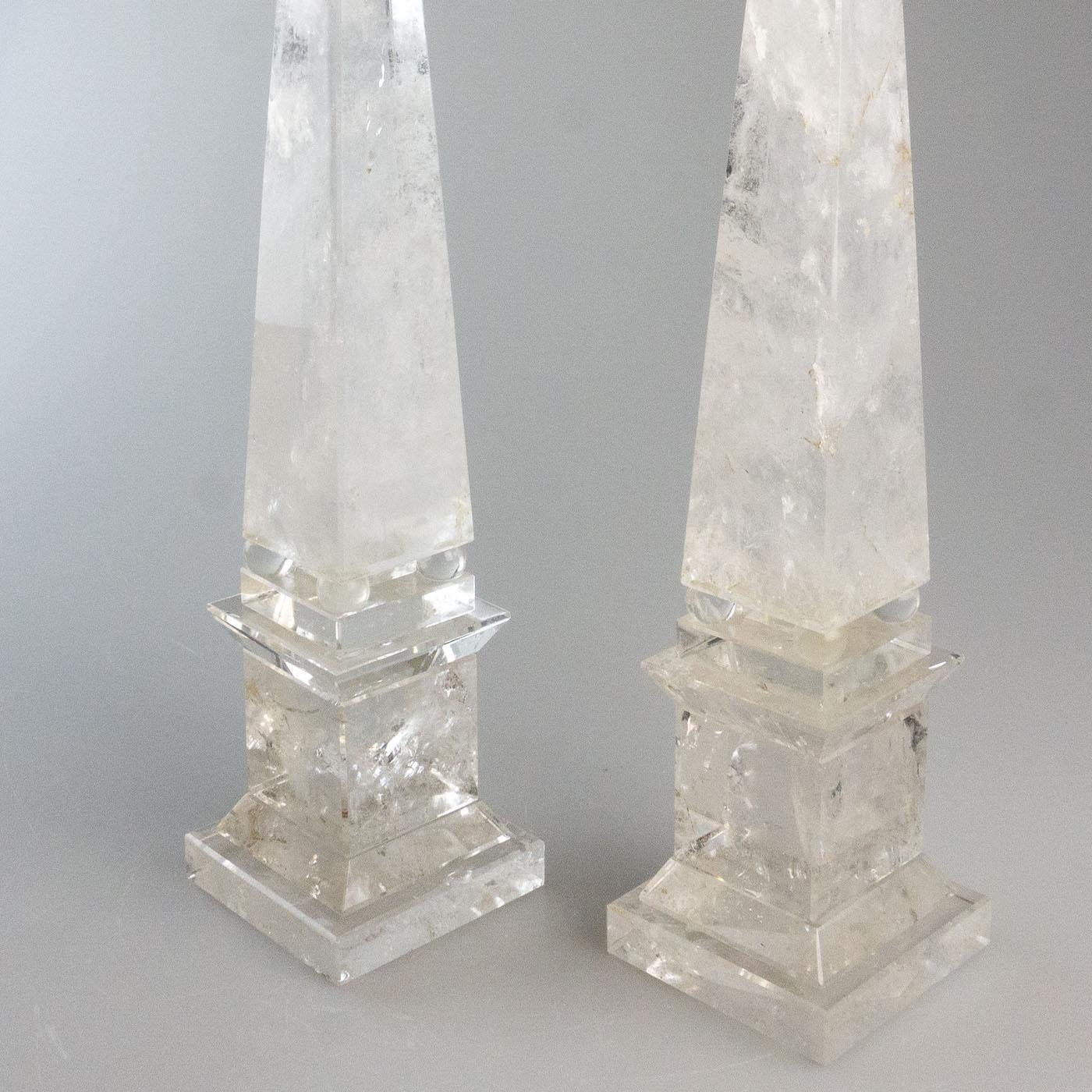 Contemporary Pair of Hyaline Quartz Obelisks For Sale