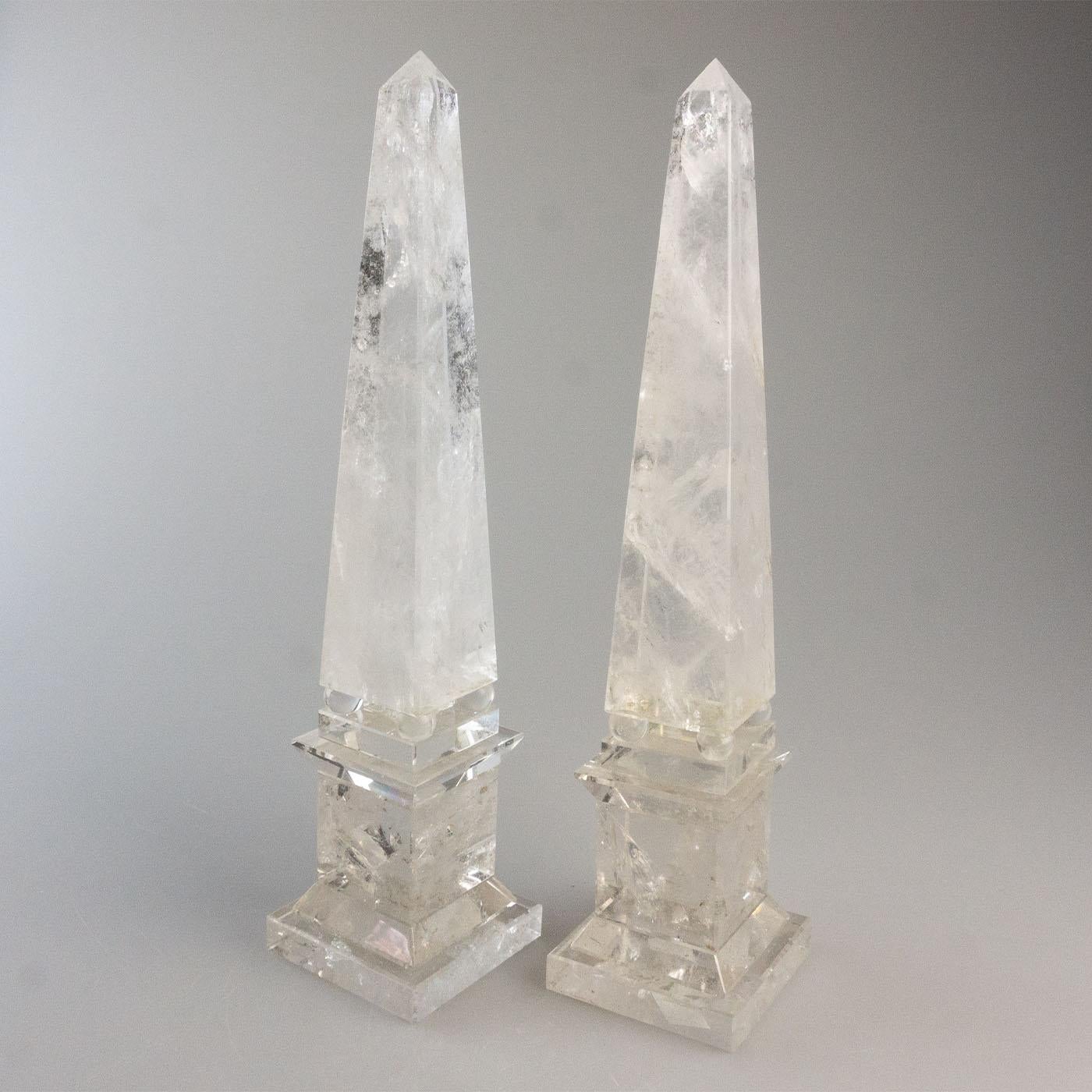 Stone Pair of Hyaline Quartz Obelisks For Sale