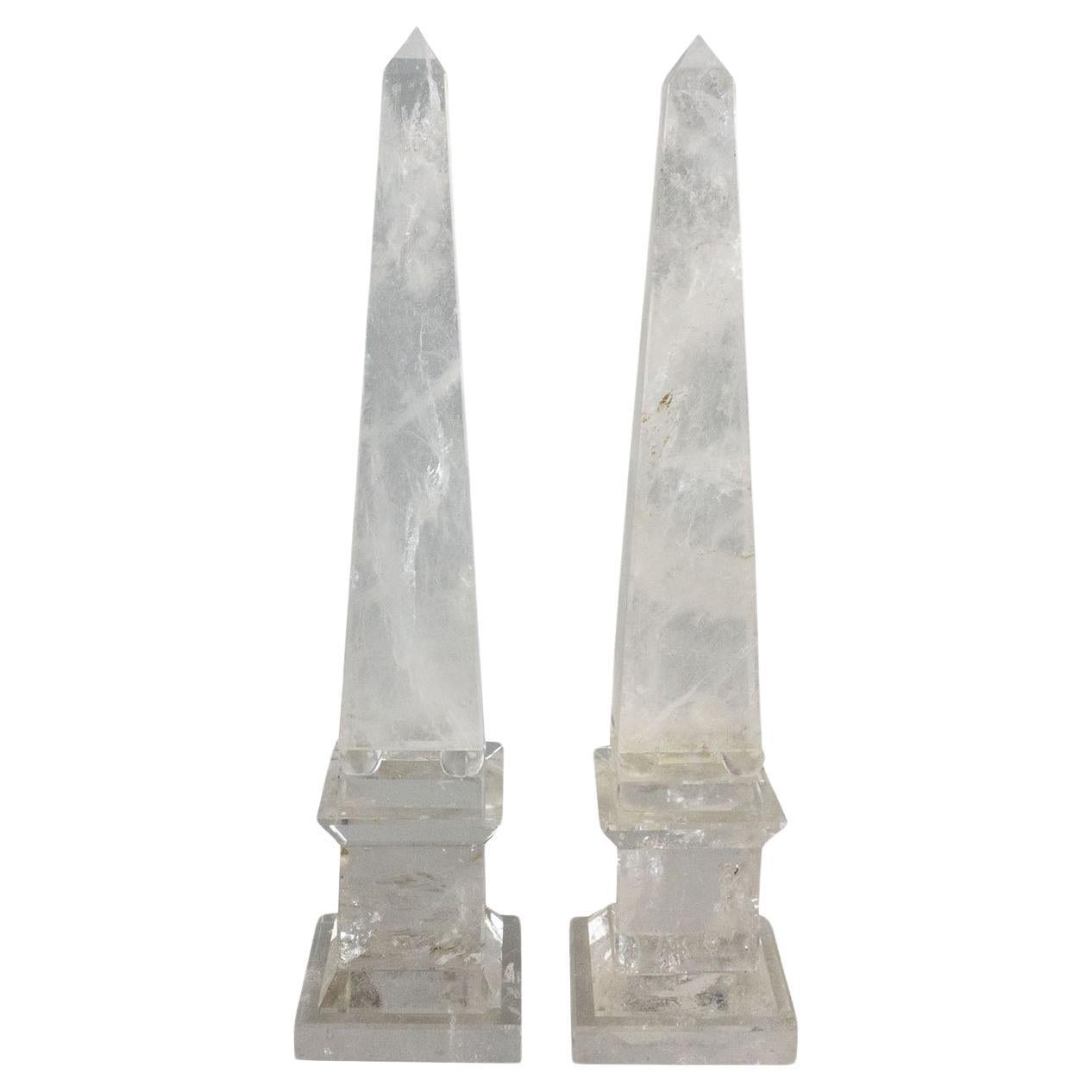 Pair of Hyaline Quartz Obelisks For Sale