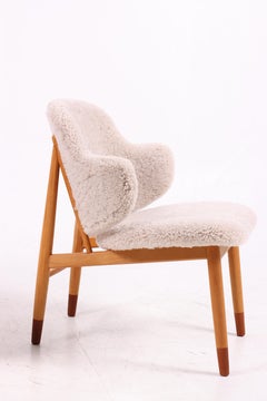 Pair of Ib Kofod-Larsen Armchairs in Beech and Teak with Sheepskin Upholster