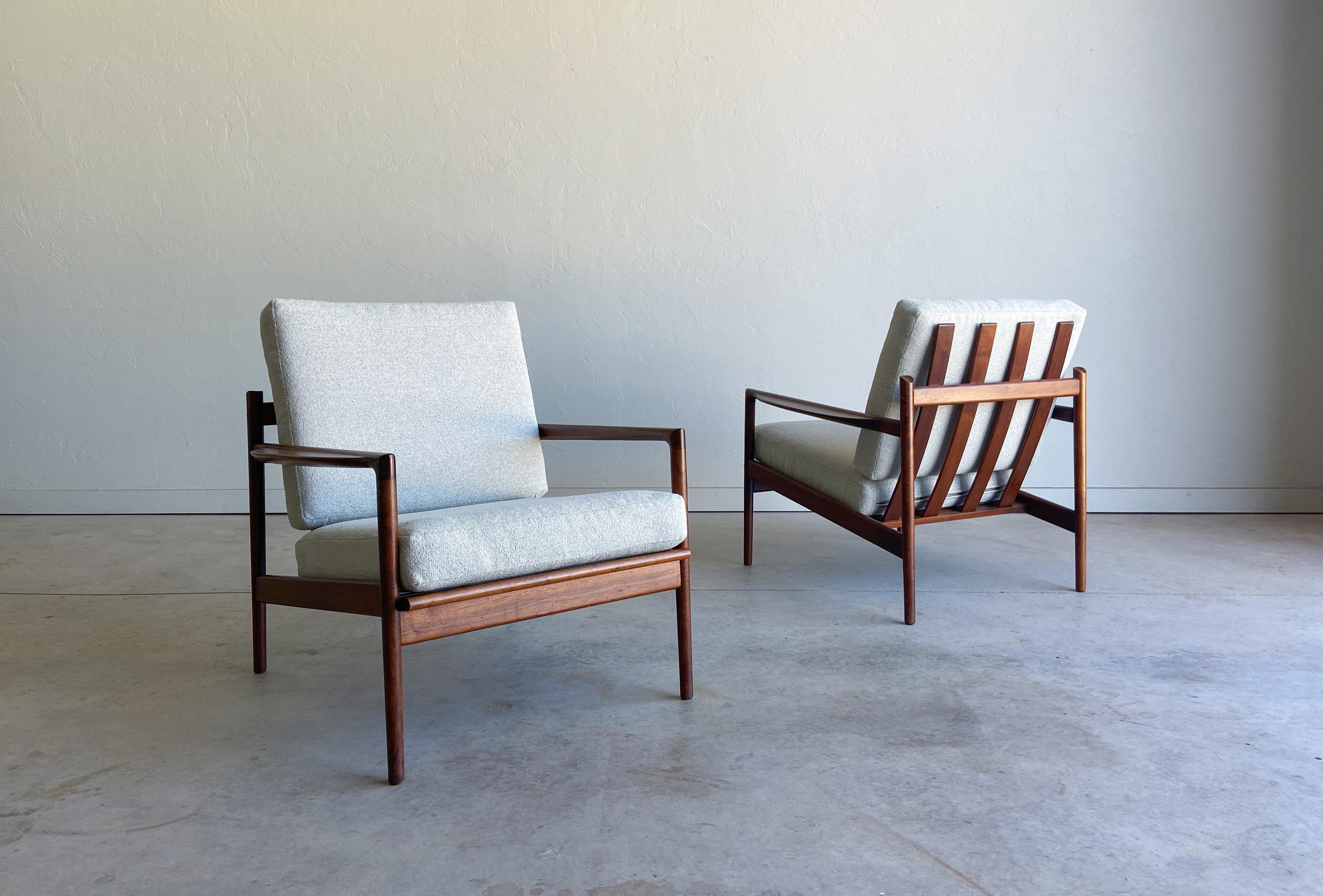 Pair of Ib Kofod Larsen Danish Modern Walnut Lounge Chairs for Selig, 1960’s In Good Condition In Round Rock, TX