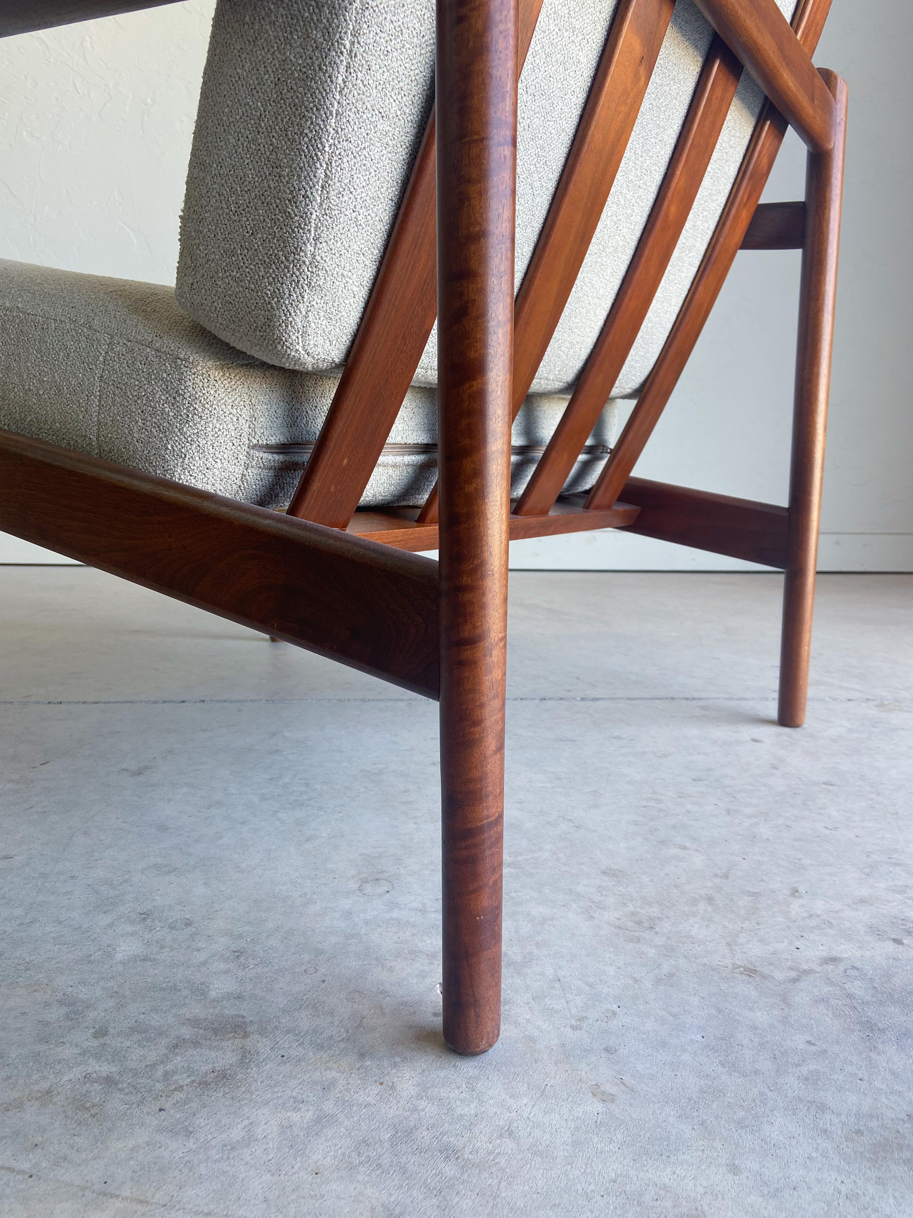 Bouclé Pair of Ib Kofod Larsen Danish Modern Walnut Lounge Chairs for Selig, 1960’s