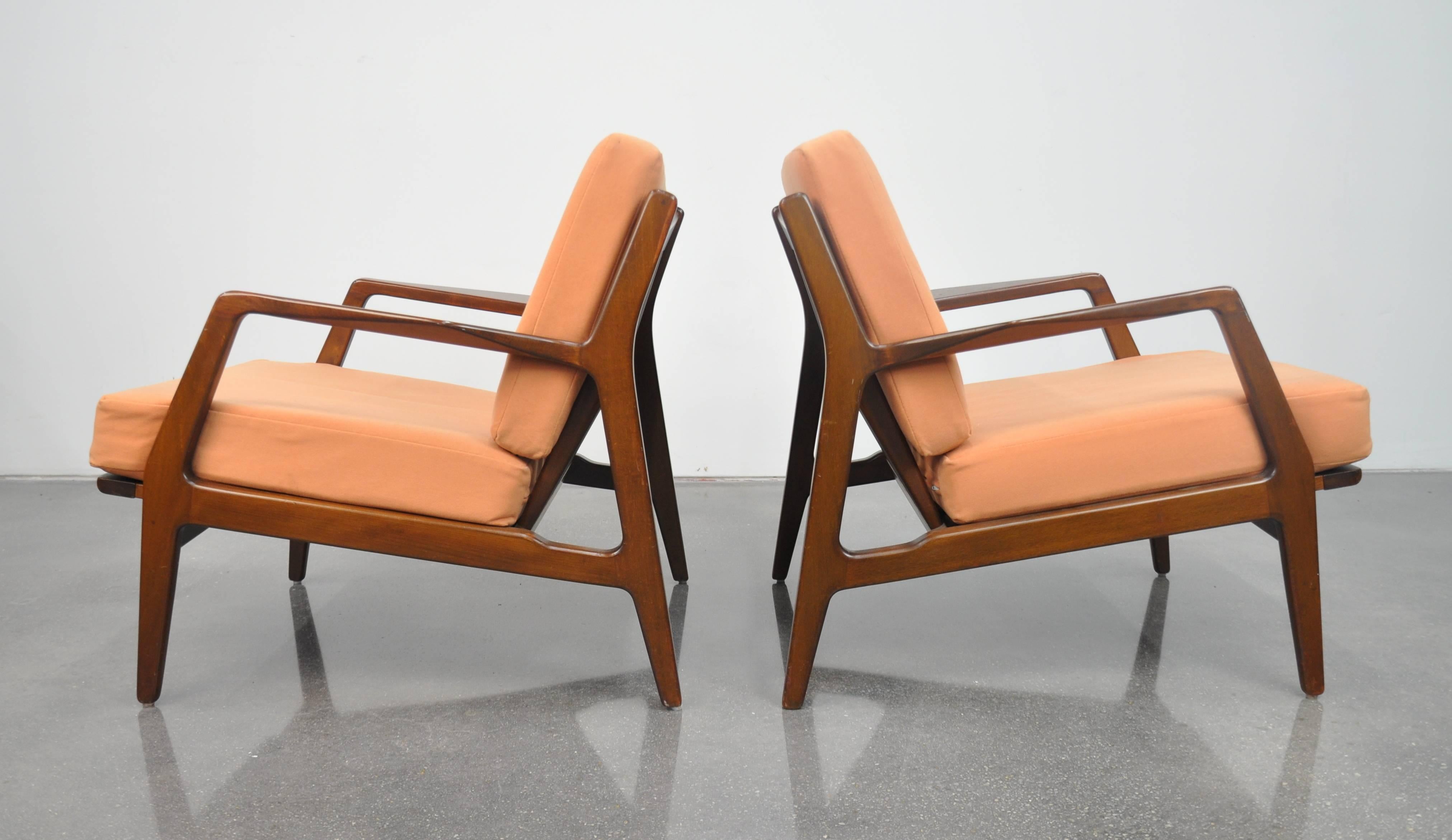 Mid-Century Modern Pair of Ib Kofod-Larsen for Selig Lounge Chairs
