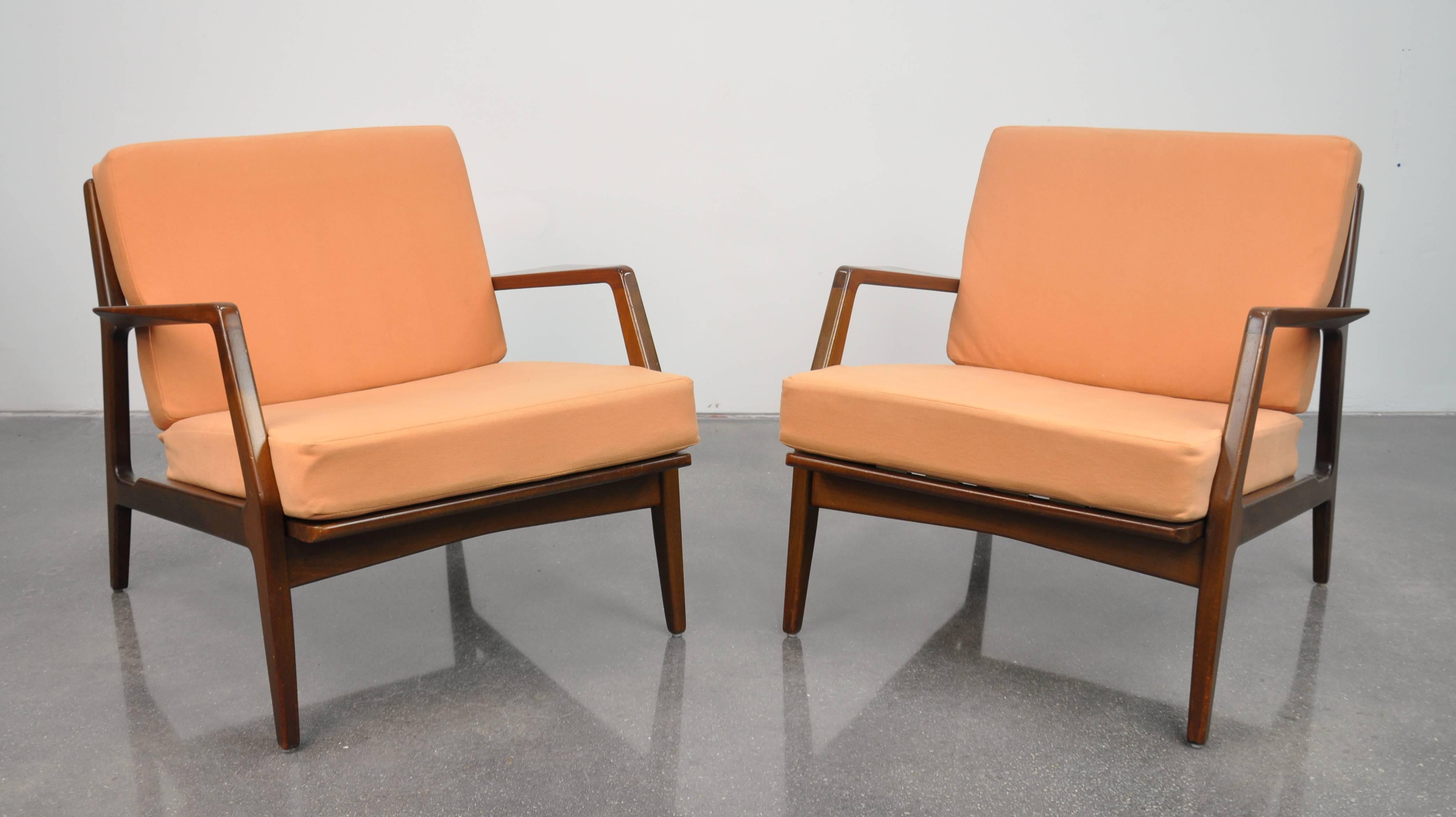 Stained Pair of Ib Kofod-Larsen for Selig Lounge Chairs
