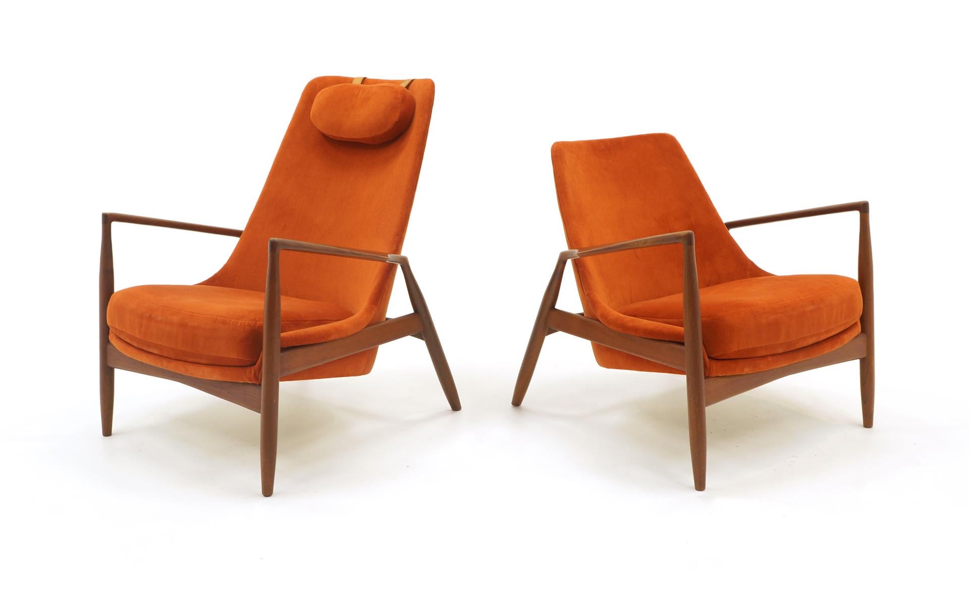 Upholstery Pair of Ib Kofod-Larsen Seal or Sälen Lounge Chairs, Teak and Burnt Orange