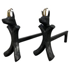 Paire de chenets en fer forgé Ibex, France, années 1950, milieu du siècle