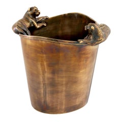 Pair of Ice Buckets, Bronze Patinated Metal, Decorated with Puma Figures.