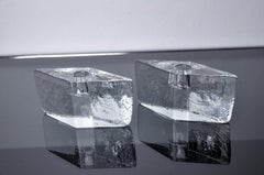 Pair of ice cube candlesticks, Murano glass, Italy, 1970