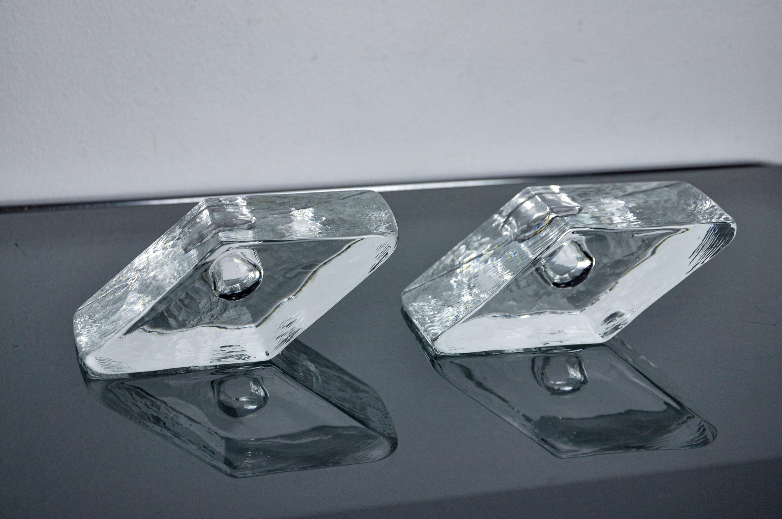Paire de chandeliers cubiques de glace, verre de Murano, Italie, 1970 en vente 1