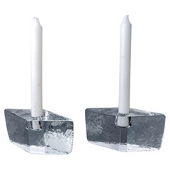 Pair of ice cube candlesticks, Murano glass, Italy, 1970